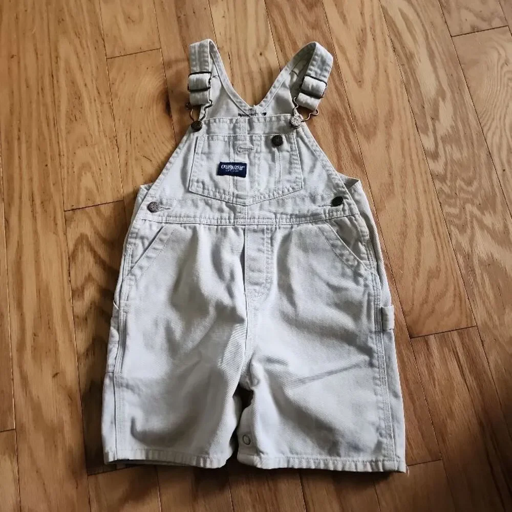 OshKosh‎ B'gosh Kids Shortalls Size 18 MOS Beige Adjustable Straps Playful